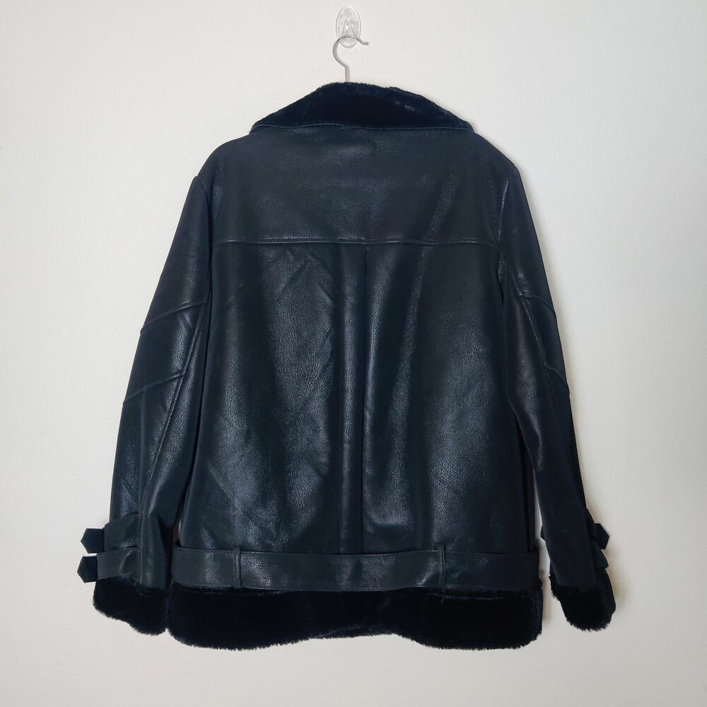 Blanc Noir Violetta Faux Leather Shearling Oversized Moto Biker Jacket Large - Picture 4 of 13